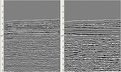 Seismic section after de-ghosting and designature