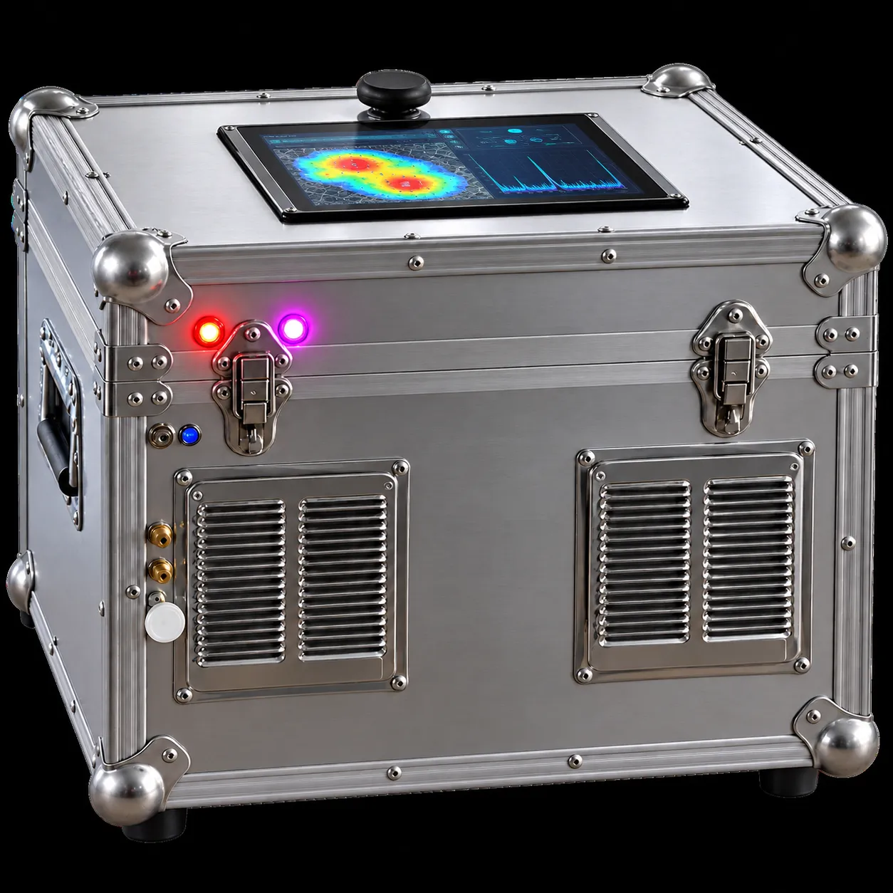H-Logic 2/24 helium field system with digital display showing a helium anomaly map