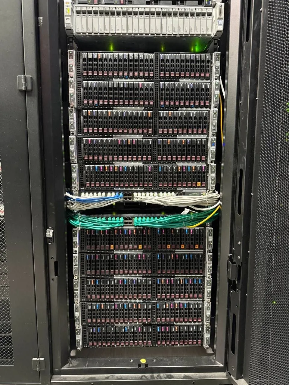 Rack of Supermicro compute servers in the GEOGALS computing centre