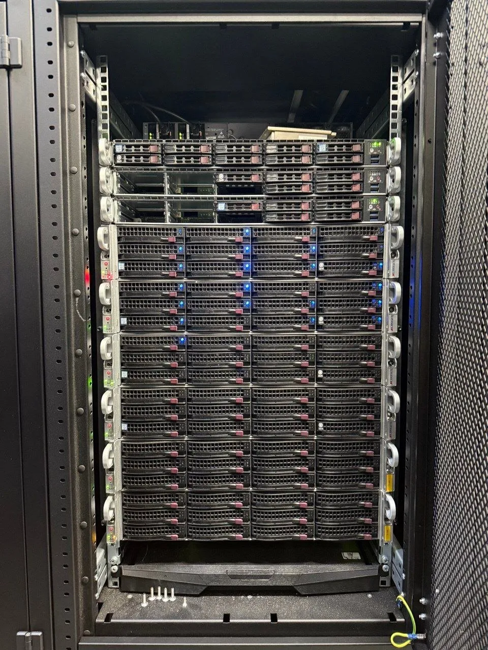 Rack of Supermicro storage servers of the BeeGFS cluster